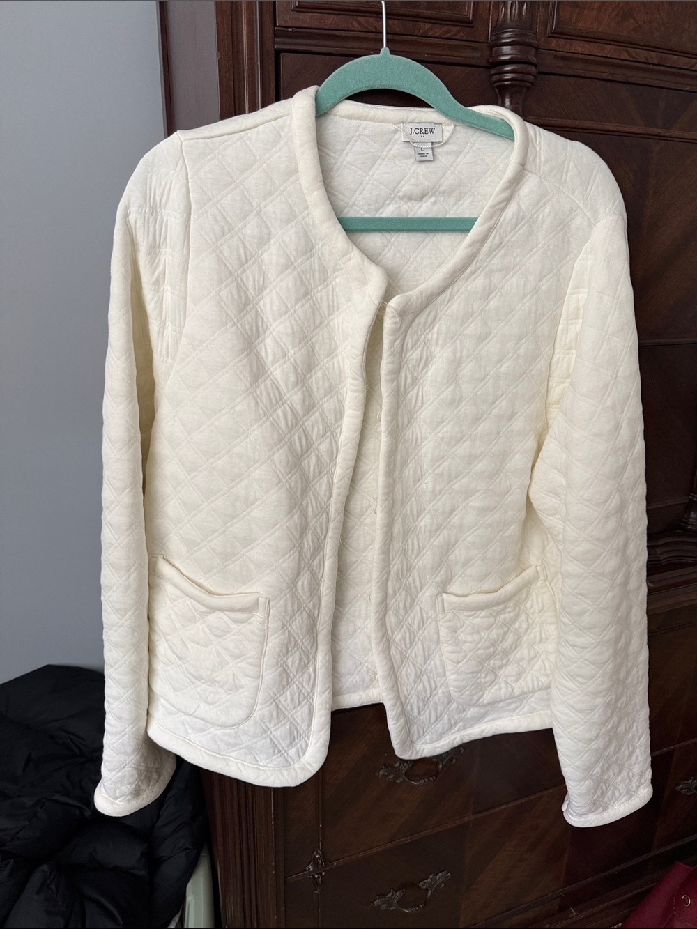 J. Crew Cream Quilted Open Cardigan Jacket
